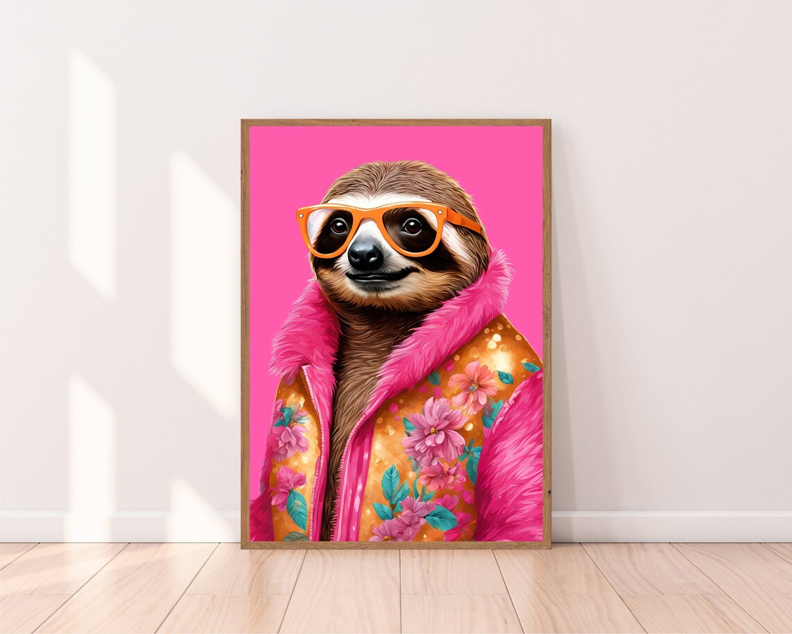 Sloth Animal Fashion, Maximalist Art Print - Image 2