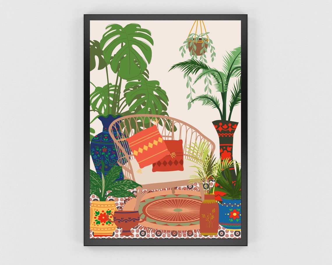 Garden Patio Retro House Plants, Boho Botanical Art Print - Image 2