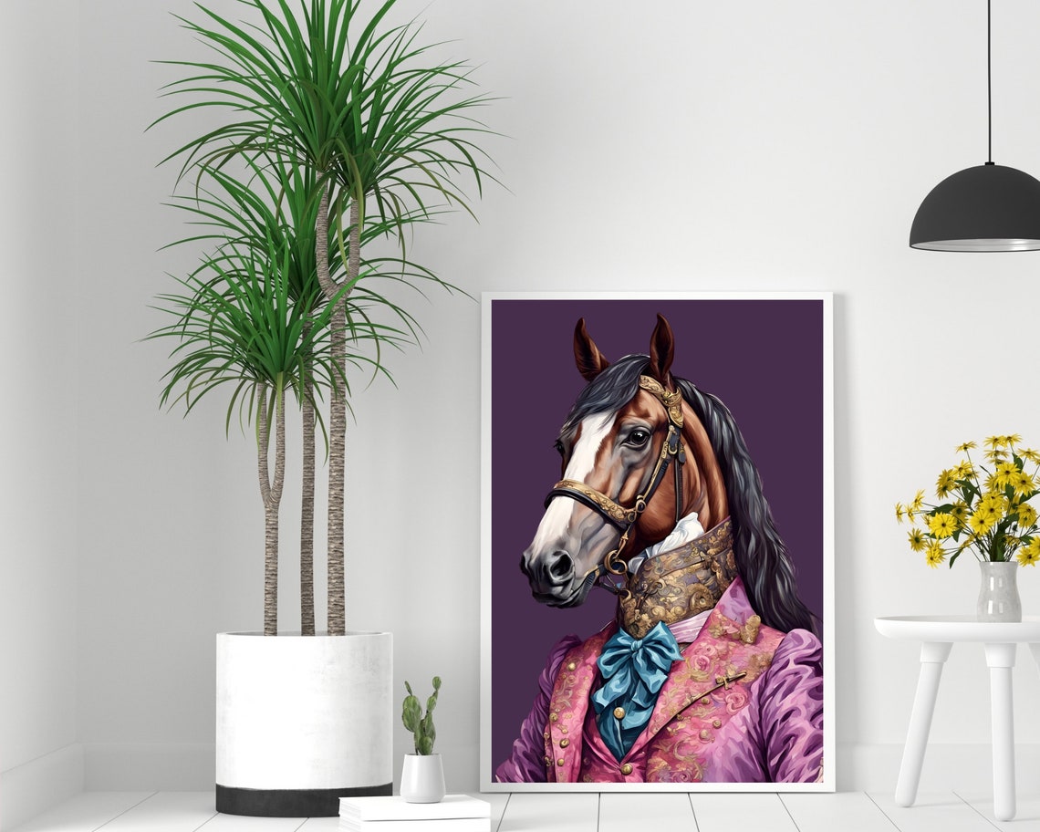 Dapper Horse Pink Brocade Jacket Regal Equestrian Portrait Poster - Image 2