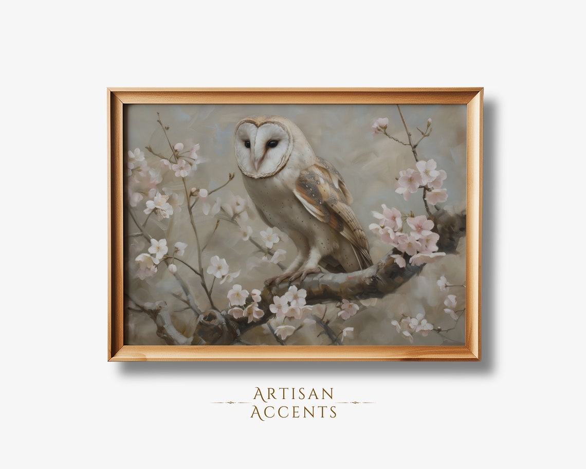 Barn Owl Cherry Blossom Branch Pink Spring Bird Wildlife Art Print
