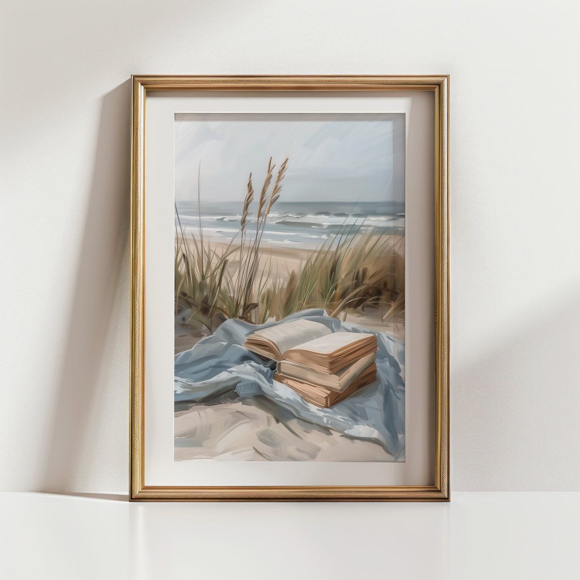 Books Stack Beach Blanket Ocean Dunes Cozy Seaside Reading Art Print - Image 4