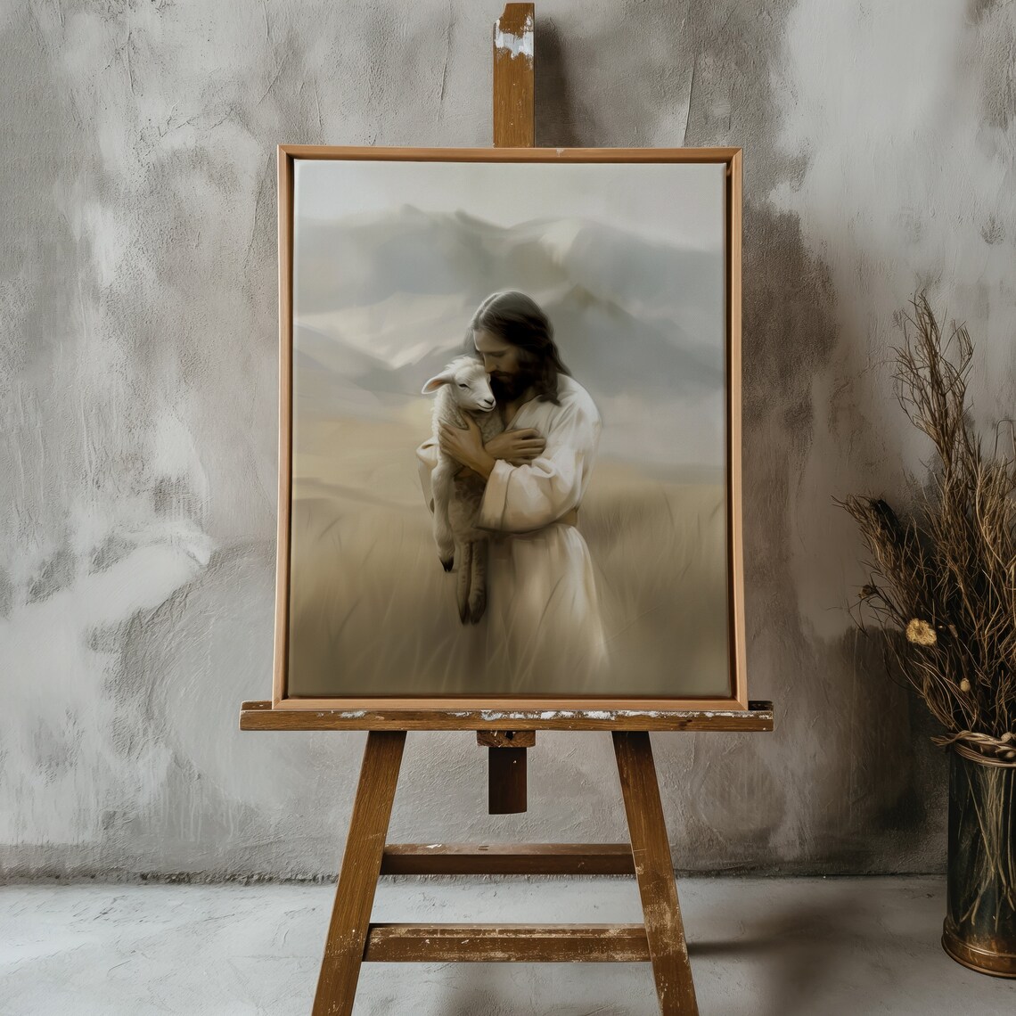 Jesus Holding Missing Lamb Oil Painting Art Print - Image 2