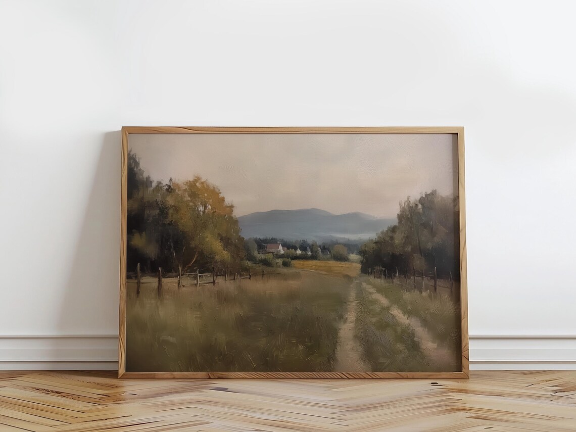 Country Road Through Golden Fields Vintage Countryside Painting Print - Image 2