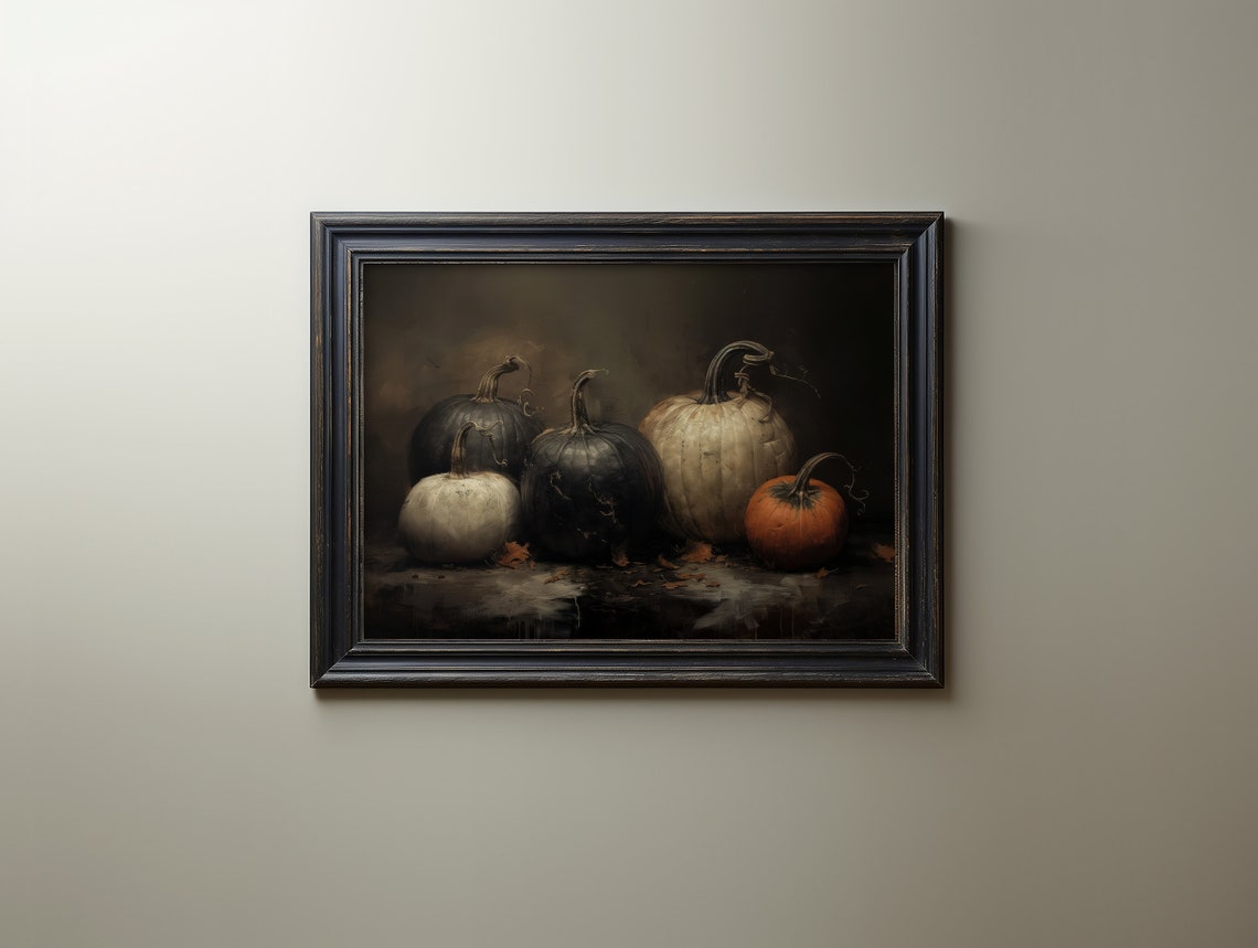 Dark Moody Pumpkins In Black Frame Fall Harvest Still Life Art Print - Image 4