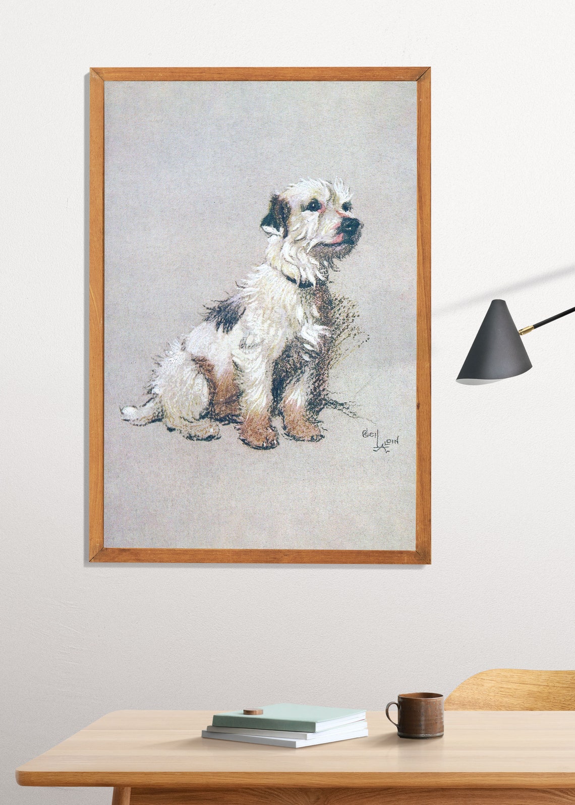 Cecil Aldin Wire Haired Terrier Sitting Pastel Dog Portrait Print - Image 3