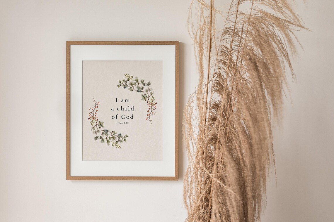 I Am a Child of God John 1:12 Painted Pine Berry Garland Print - Image 2