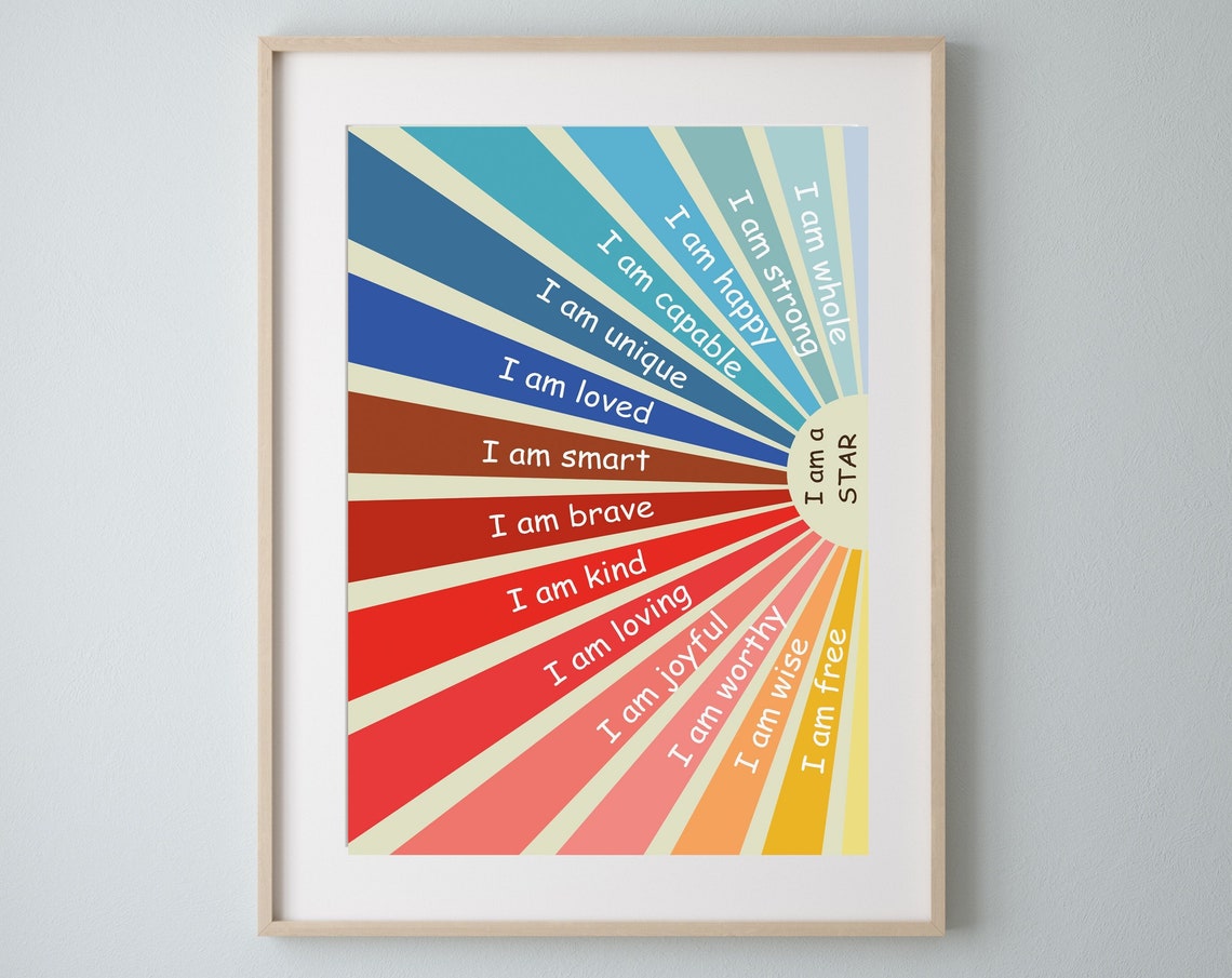 Positive Affirmations for Kids I Am a Star Rainbow Rays Poster