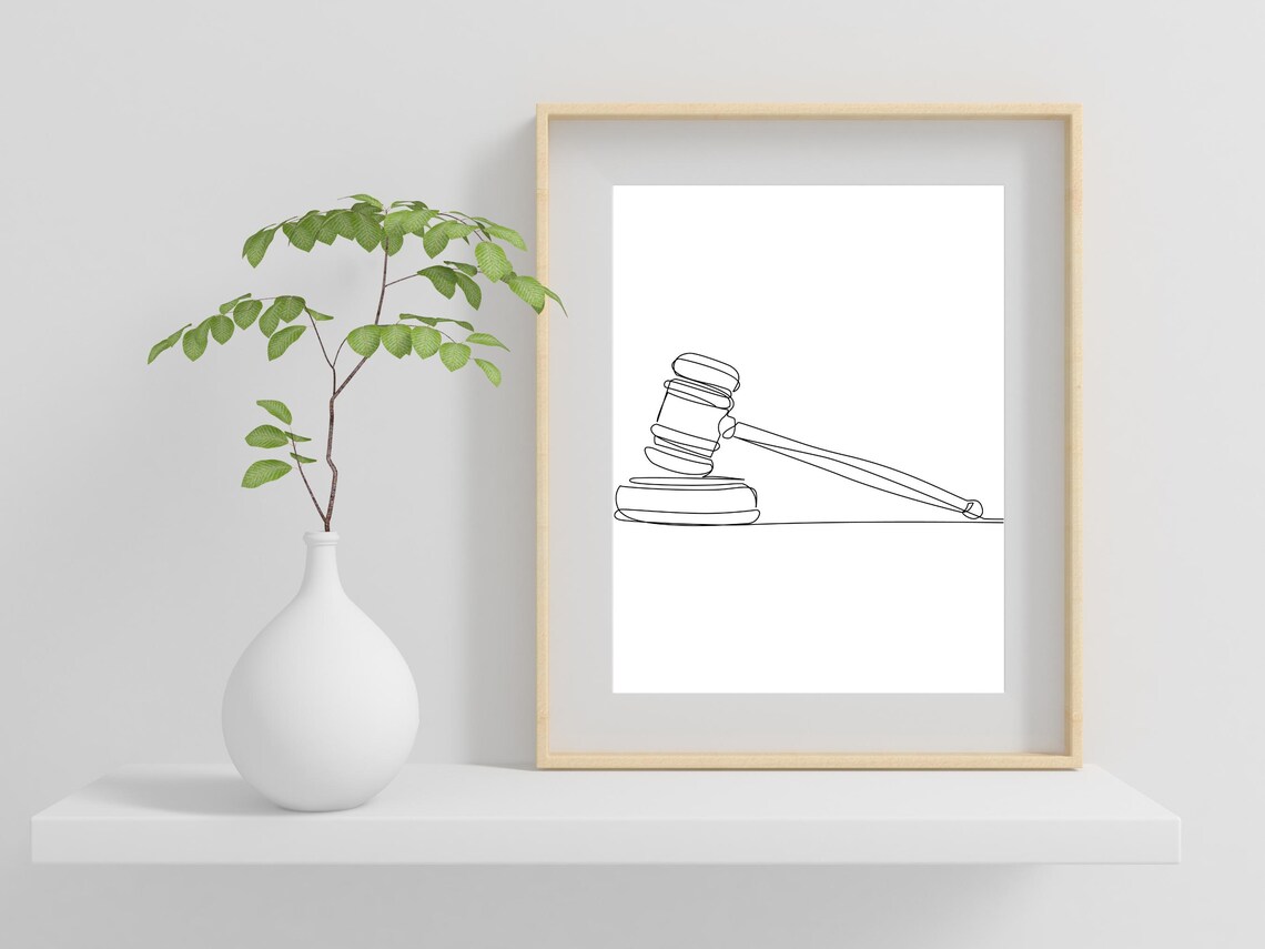 Judge Gavel Line Art Law Office Legal Professional Decor Poster - Image 2