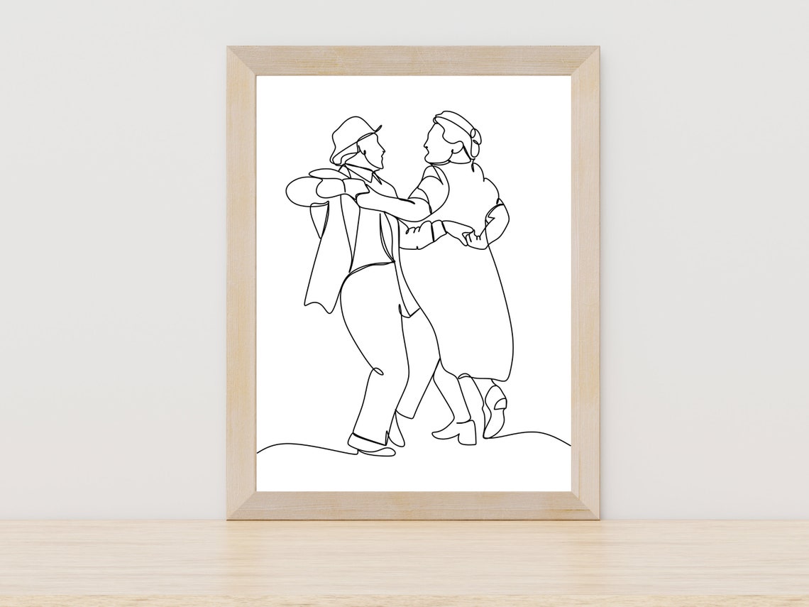Dancing Couple Folk Style Dance Minimalist Single Line Art Poster
