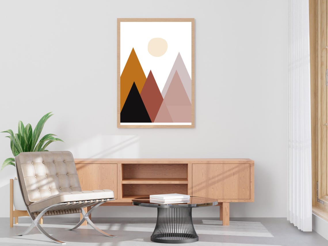 Abstract Mountain Landscape Geometric Art Print Mid Century Decor - Image 4