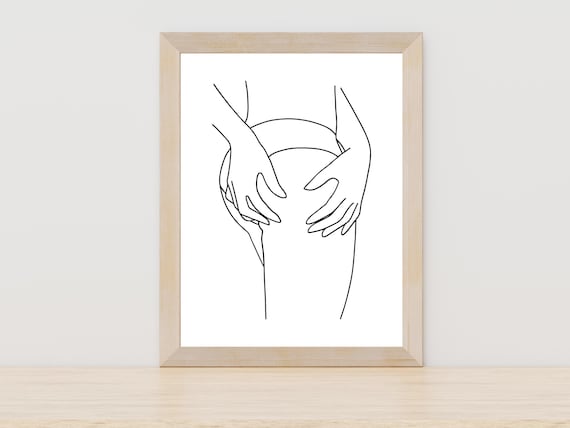 Body Positive Hands Around Knee Minimalist Line Art Decor Poster