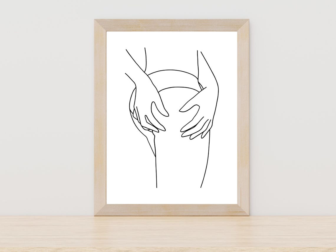 Body Positive Hands Around Knee Minimalist Line Art Decor Poster