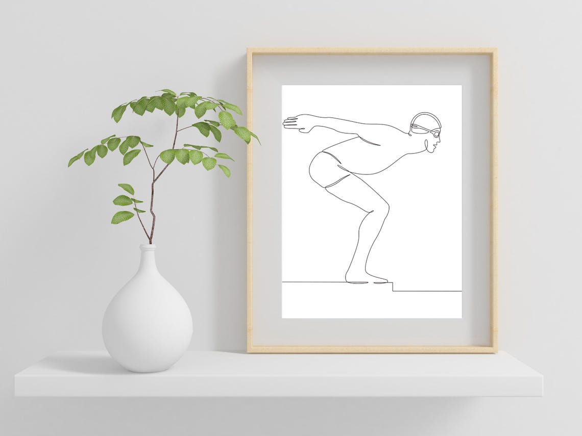 Swimmer Starting Block Dive Pose Continuous Line Sports Poster - Image 2