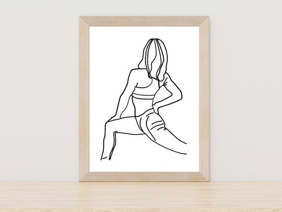 Woman Stretching Workout Single Line Art Minimalist Gym Fitness Poster