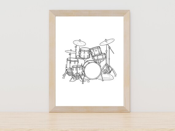 Detailed Drum Kit Line Drawing Music Studio Drummer Gift Poster
