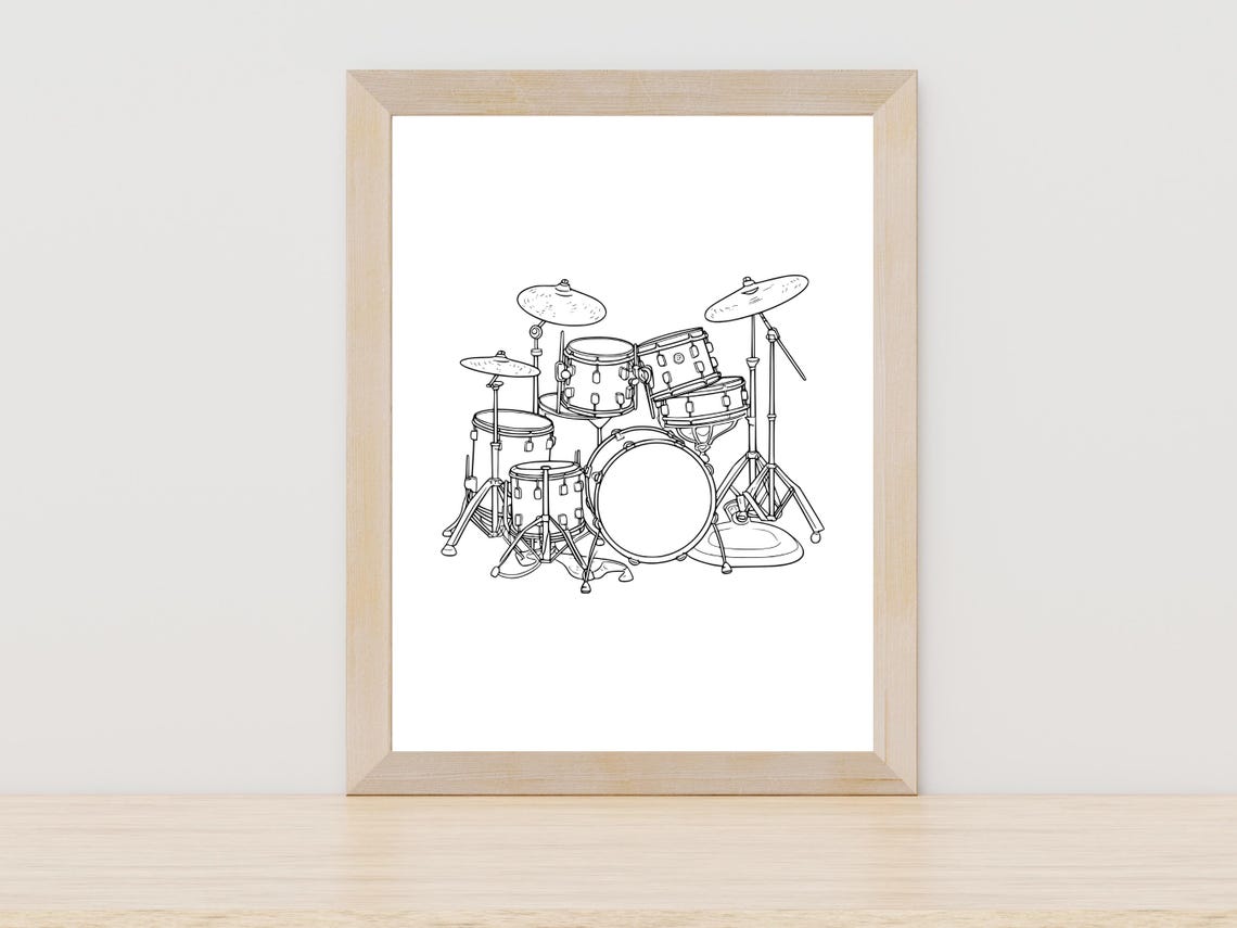 Detailed Drum Kit Line Drawing Music Studio Drummer Gift Poster