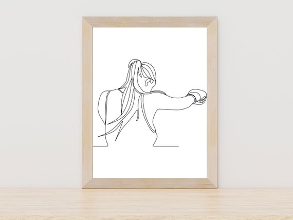 Boxing Line Art Female Boxer Wall Art Extreme Sport Athlete Prints Boxing Simple Sketch Gift For Boxer Boxing Outline Drawing Art