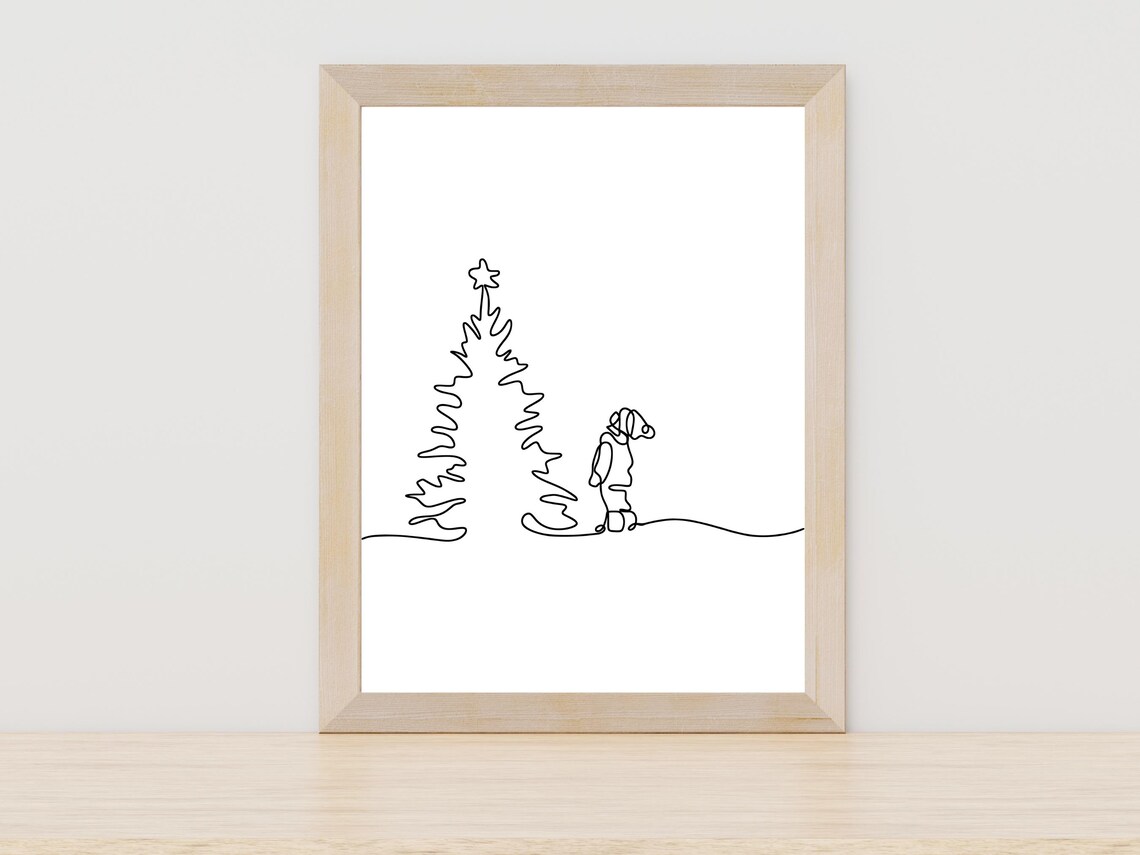 Christmas Tree With Dog Minimal Line Art Cozy Holiday Season Poster