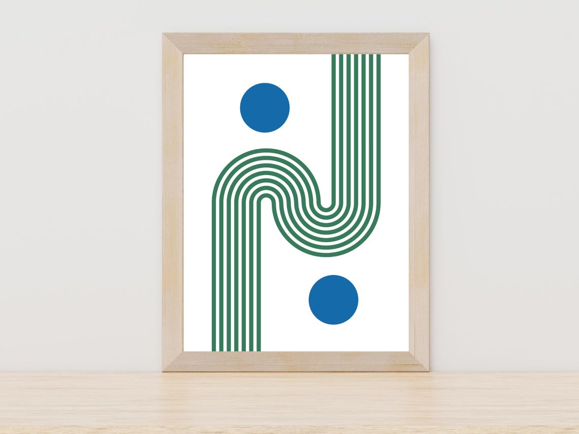 Abstract Green Arch Blue Circles Retro Modern Geometric Art Print