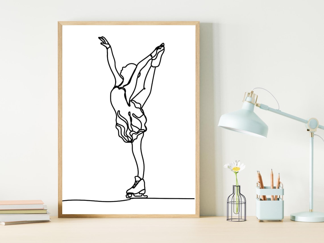 Female Figure Skater Deep Spiral Pose Minimalist Line Art Poster - Image 2
