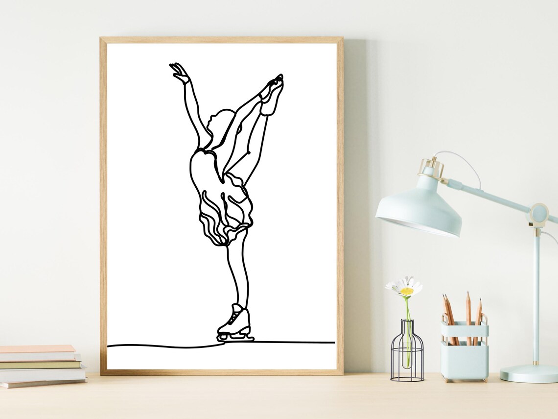 Female Ice Skater Line Art Female Figure Skater Minimal Wall Art Ice Skater Line Art Minimal Ice Skating Wall Art Gift For Ice Skater - Image 2
