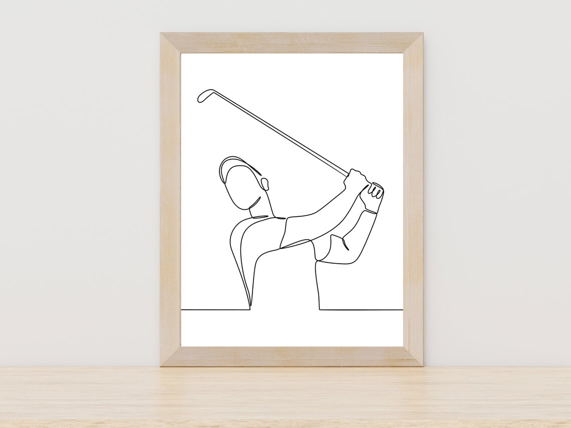 Minimalist Golfer Mid Swing Single Line Drawing Poster for Golf Fans
