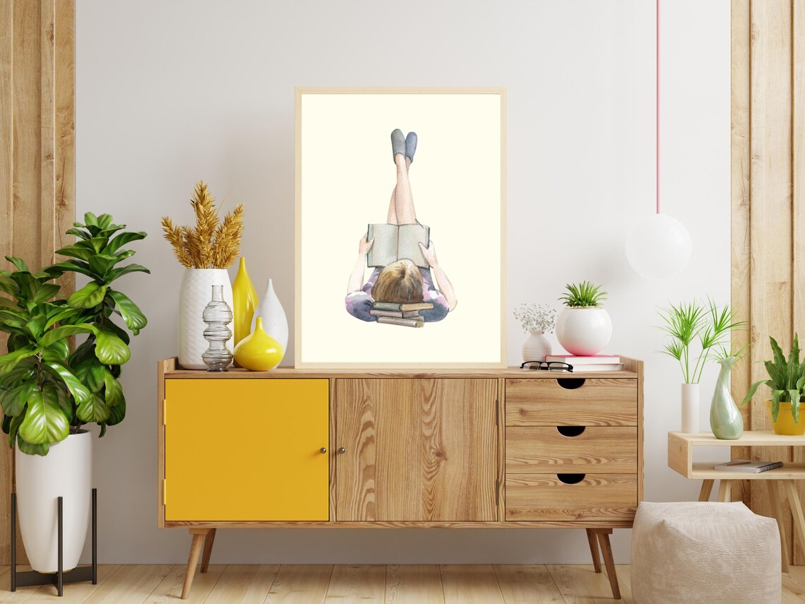 Girl Reading Books Watercolor Book Lover Gift Bookish Art Poster - Image 4