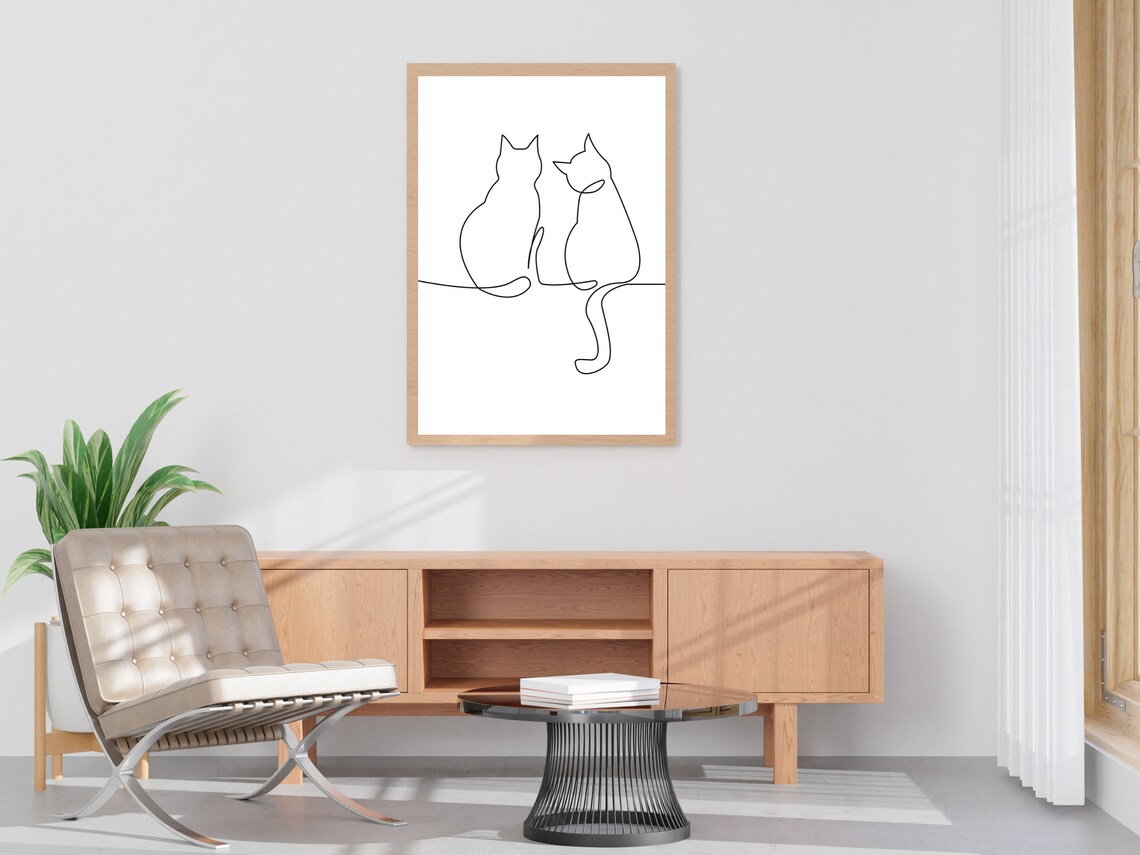 Minimalist Two Cat Line Art, Cat Lover Art Print - Image 4