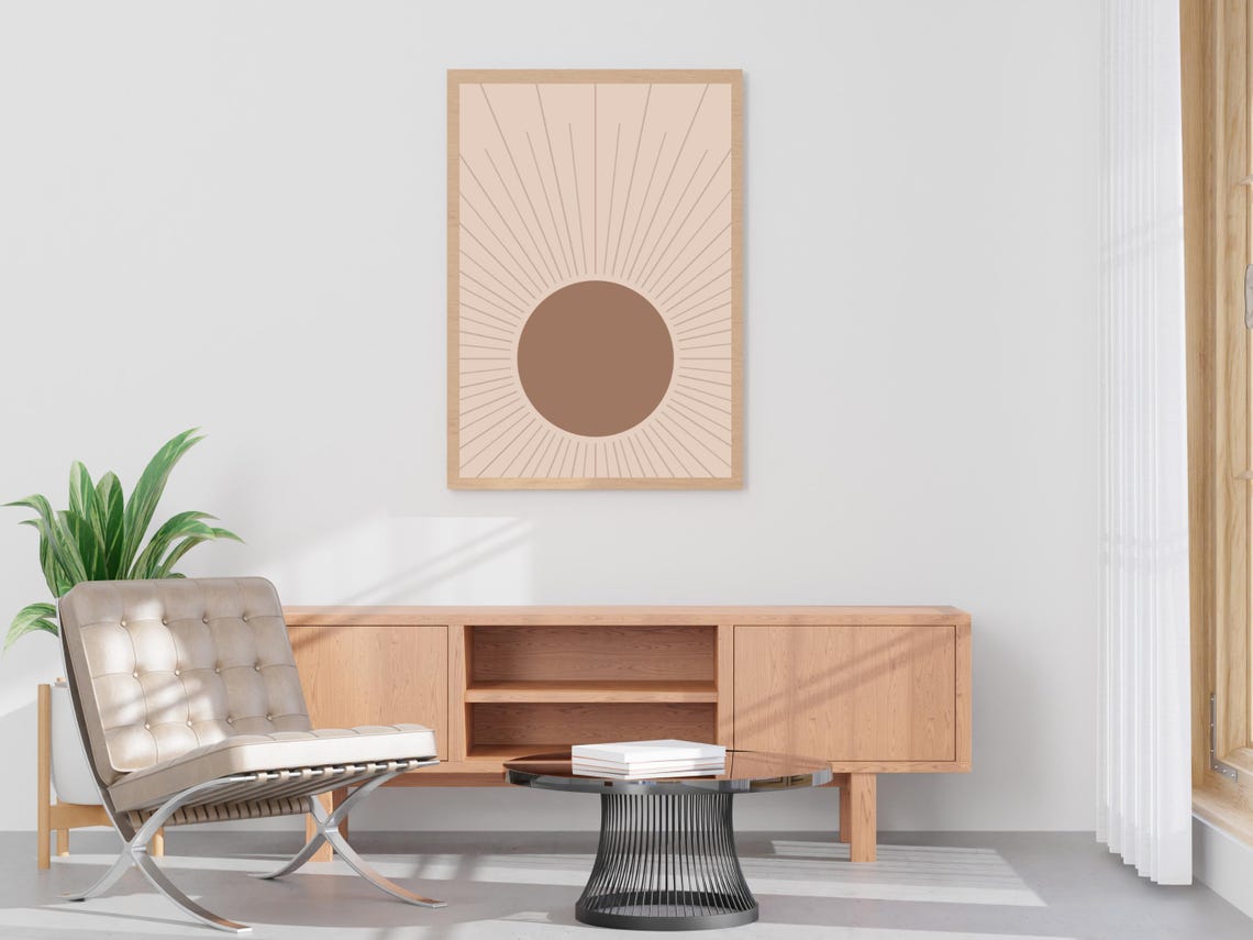 Boho Sun Taupe Sunburst Radiant Lines Neutral Room Decor Poster - Image 4