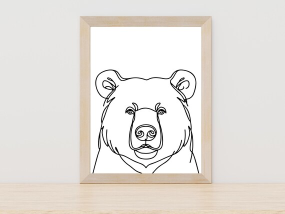 Bear Face One Line Drawing Minimalist Wildlife Animal Wall Poster