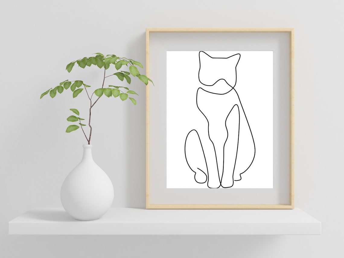 Sitting Cat Minimalist Continuous One Line Art Pet Lover Poster - Image 2
