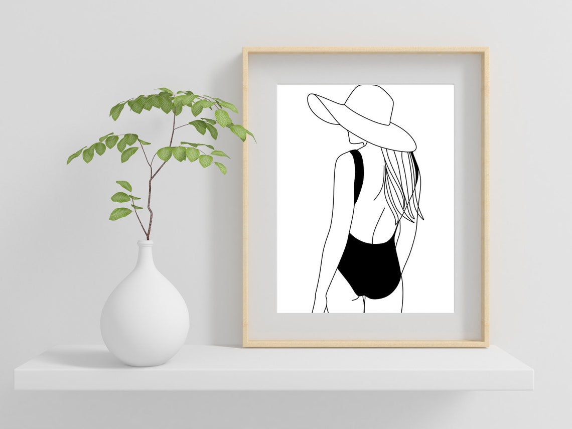 Woman In Bathing Suit Line Art Woman Line Art Woman Body Line Art Poster Bathroom Woman Line Art Minimal Line Art Swimsuit Art - Image 2