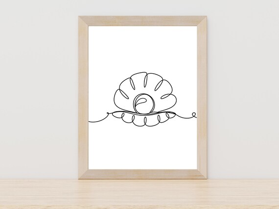 Pearl Clam Shell One Line Art Ocean Coastal Beach Decor Wall Art