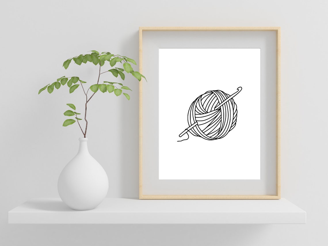 Ball Of Yarn With Crochet Hook Line Art Crocheter Craft Gift Poster - Image 2
