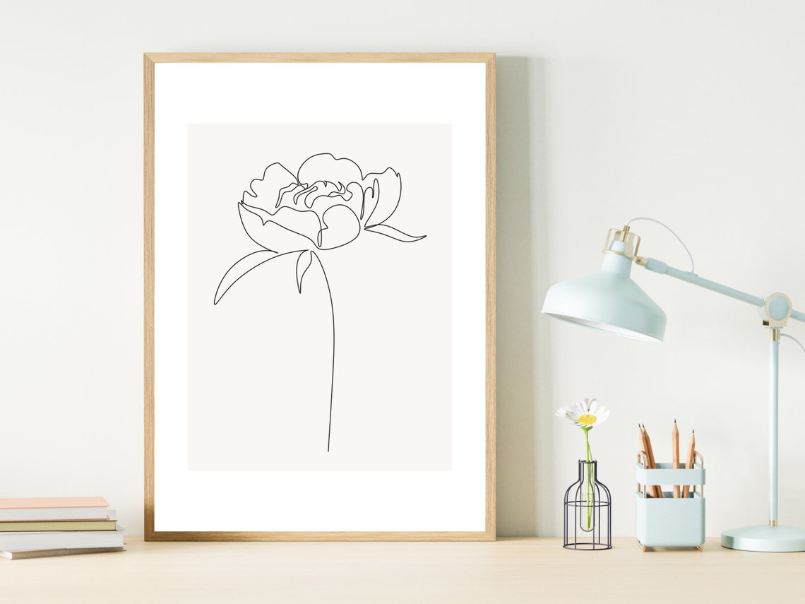 Peony Bloom Single Line Floral Drawing Minimalist Botanical Poster - Image 4