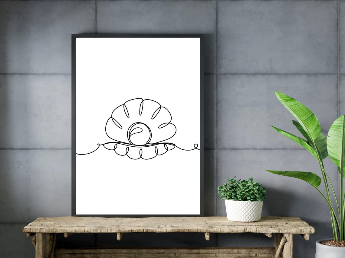 Pearl Clam Shell One Line Art Ocean Coastal Beach Decor Wall Art - Image 3