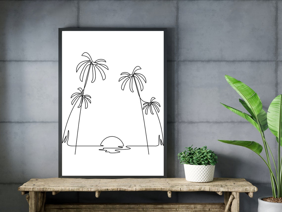 Palm Trees Sunset Beach One Line Art Coastal Home Decor Wall Art - Image 3