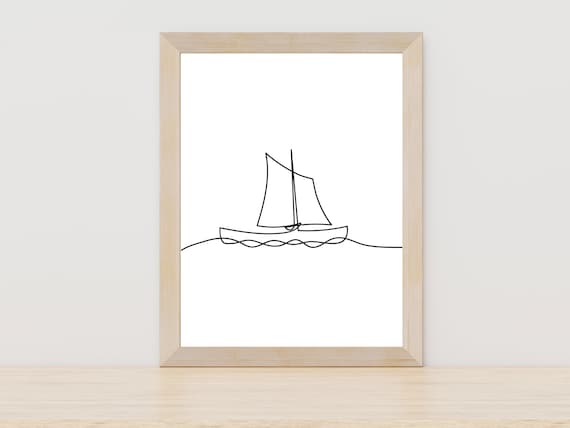 Sail Boat One Line Drawing Print Minimalist Sailing Boat Doddle Wall Decor Modern Boat Gallery Wall Art Sailing Instant Line Art