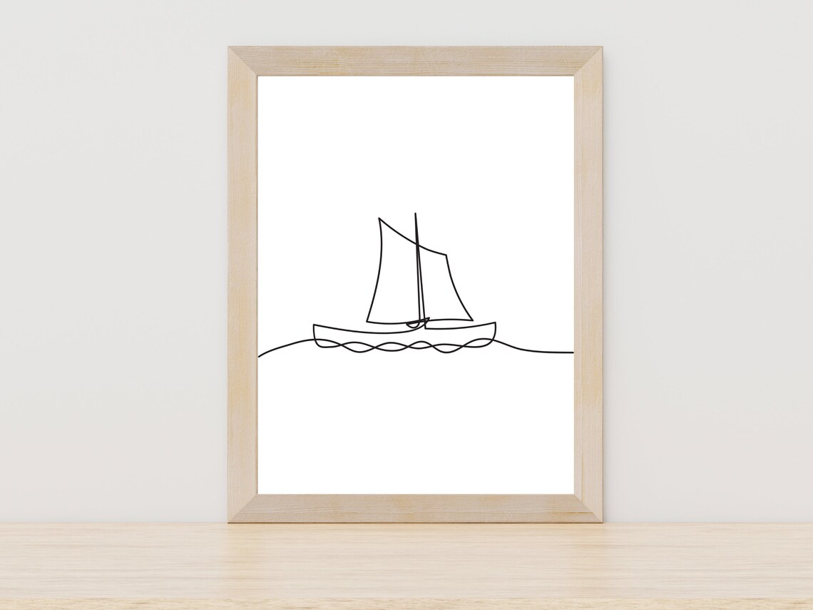Sailboat One Line Drawing Minimalist Boat Nautical Sea Wall Poster