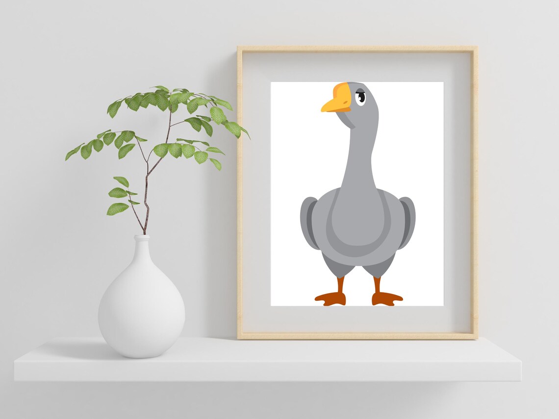 Cute Cartoon Goose Bird Illustration Nursery Animal Kids Wall Art - Image 2