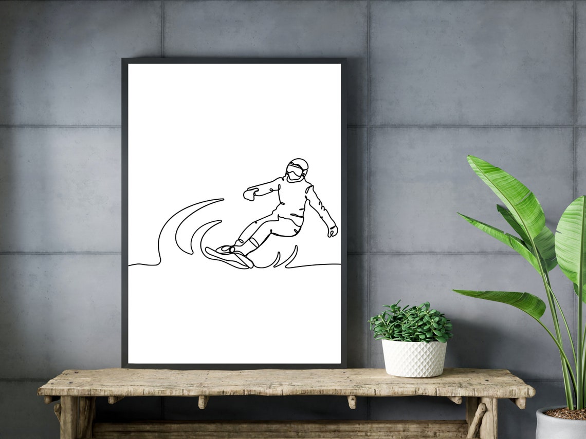 Dynamic Alpine Skier Carving Downhill Turn Single Line Art Poster - Image 3