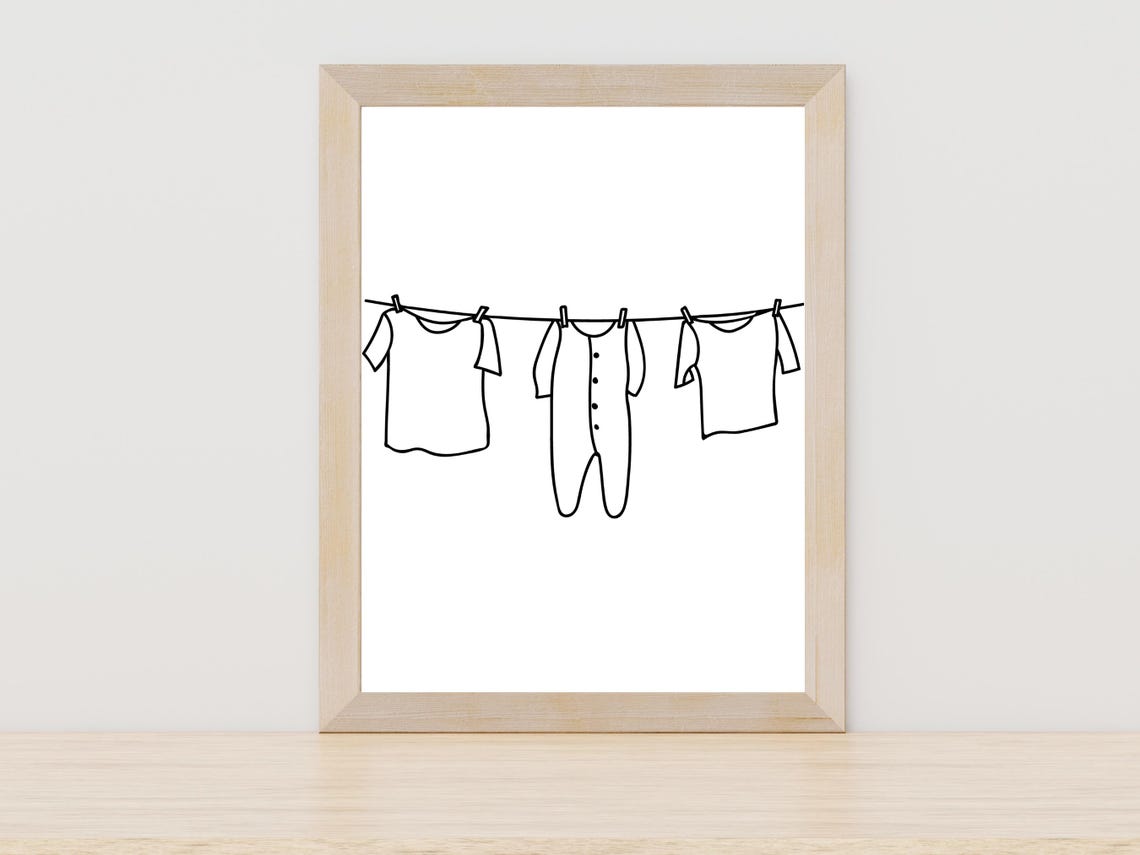 Baby Clothes On Clothesline Line Art Nursery Laundry Room Decor Poster