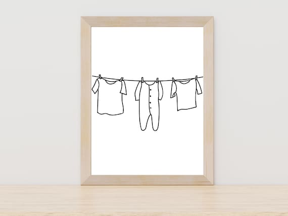 Baby Clothes On Clothesline Line Art Nursery Laundry Room Decor Poster