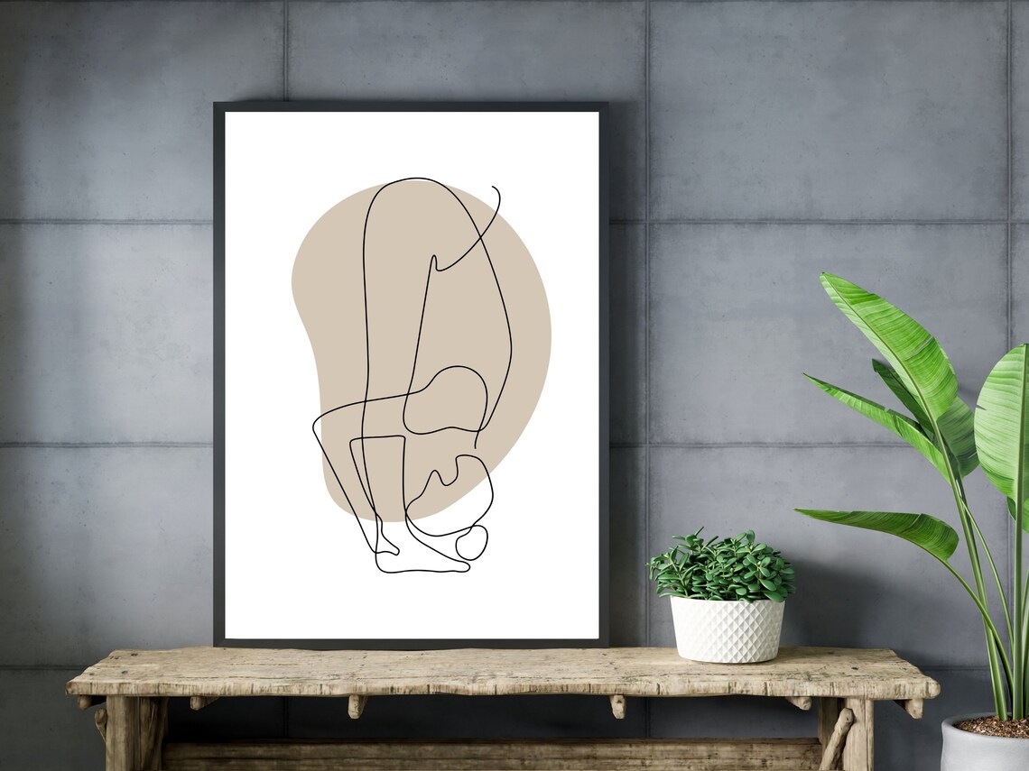 Standing Forward Fold Yoga One Line Art Beige Minimal Calm Poster - Image 3