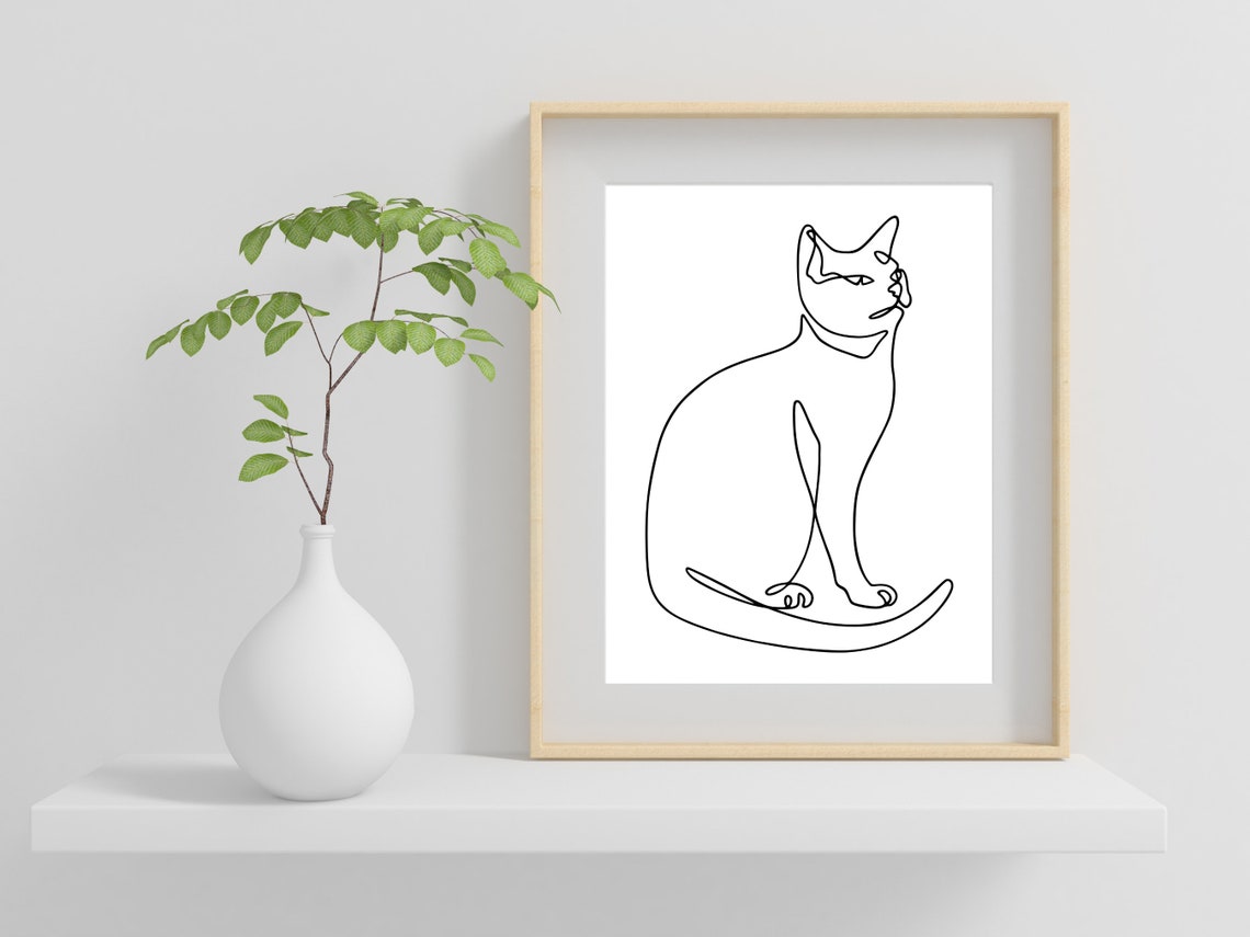 Sitting Cat Profile One Line Drawing Minimalist Pet Lover Gift Poster - Image 2
