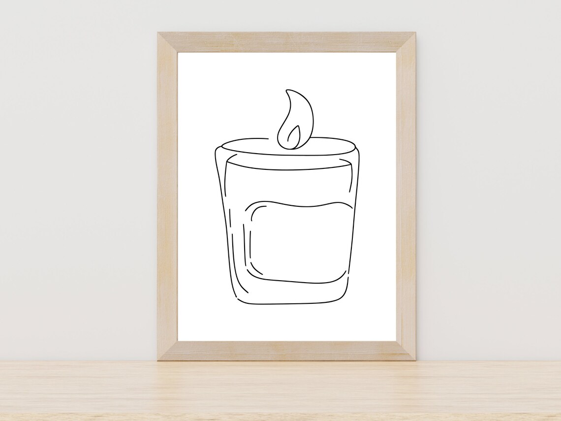 Lit Candle in Glass One Line Art Cozy Minimal Decor Wall Art