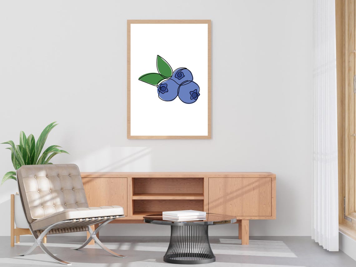 Blueberries Line Drawing Colorful Fruit Kitchen Wall Decor Print - Image 4