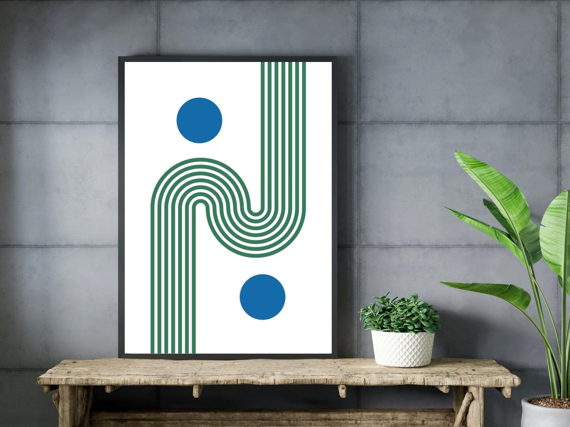 Abstract Green Arch Blue Circles Retro Modern Geometric Art Print - Image 3