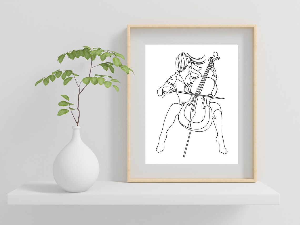 Women Playing Cello Line Art Poster Print - Image 3