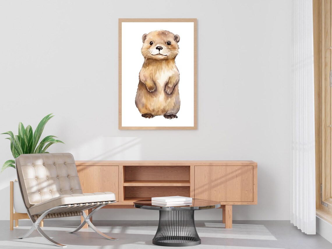 Adorable Baby Otter Watercolor Painting Nursery Animal Wall Art - Image 4